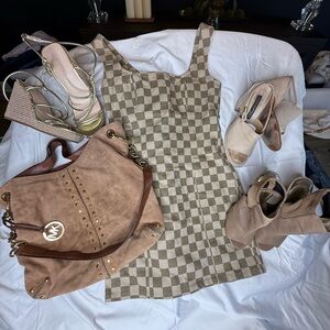 New Juniper Blue mini, MK suede bag, and shoe of choice